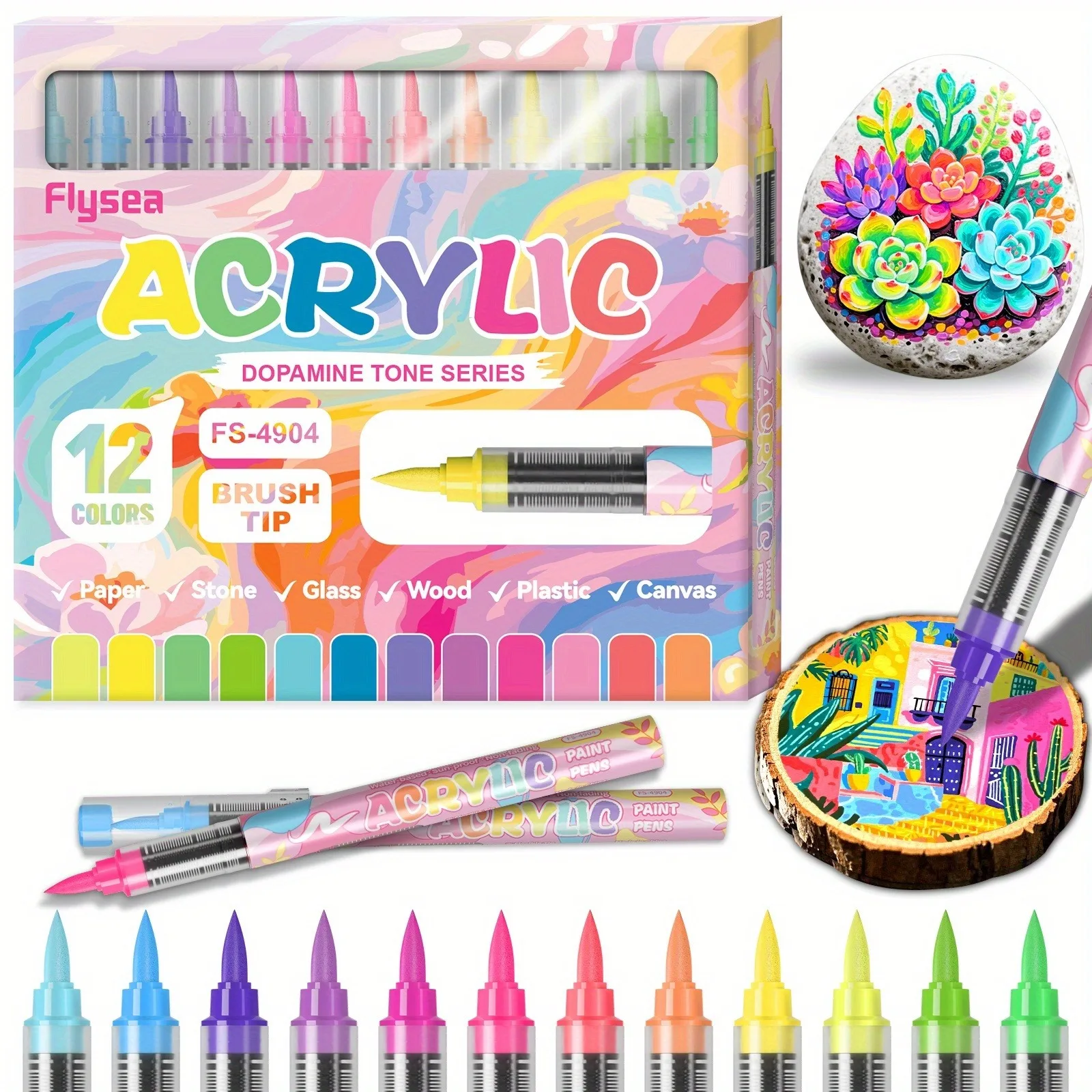 

12 Colors Soft Brush Acrylic Marker Pen Set Skin Tones Macaron Color Paint Art Markers for DIY Hand Drawn Pens