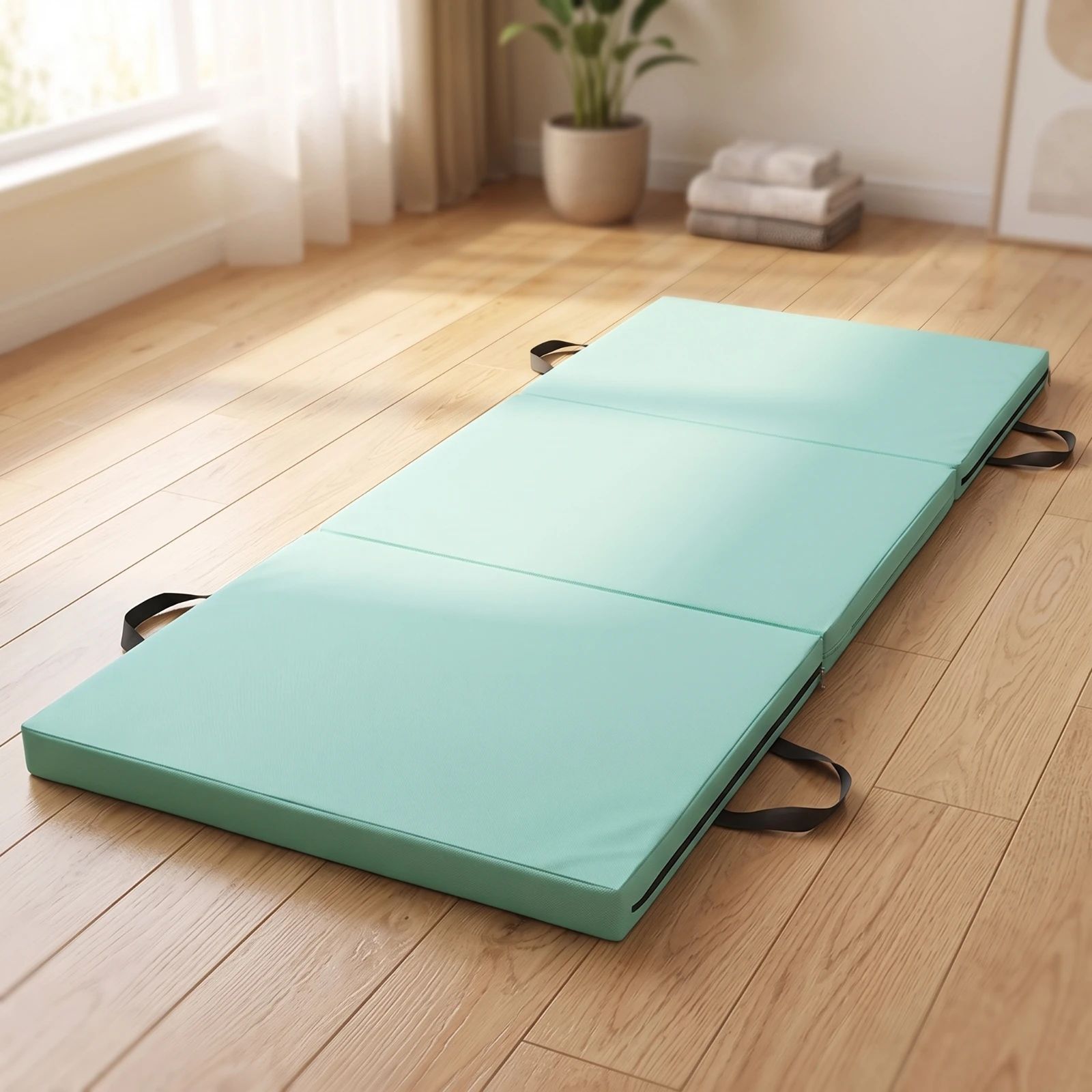 Tri-Fold Exercise Mat with Carrying Handles Foldable Tri-Fold Exercise Mat Portable Thick for Gymnasts, Home Workouts
