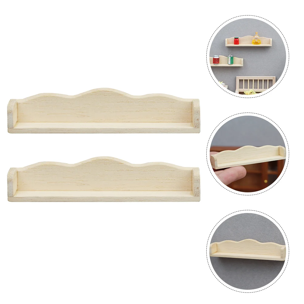 2 Pcs House Mini Furniture Miniature Model Hanging Rack Storage Wooden Wall-mounted Stuff Shelf