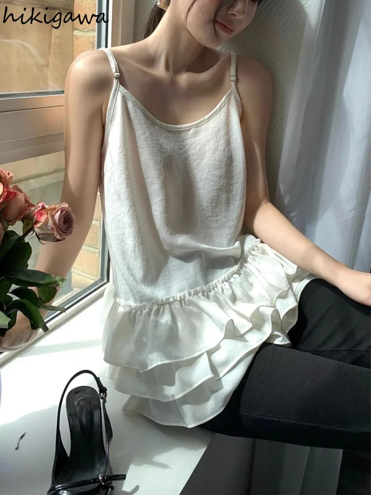 Women Clothing Sweet Vest Fashion Summer Camis 2024 Ropa Mujer Loose Fashion Korean Crop Tops Ruffles Solid Color Sexy Tanks