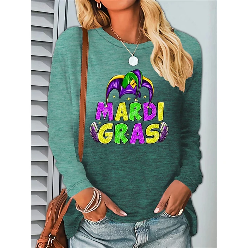 T-shirt a maniche lunghe con stampa 3d a tema carnevale autunnale Abbigliamento da donna T-shirt a maniche lunghe Moda Top oversize Tees Donna