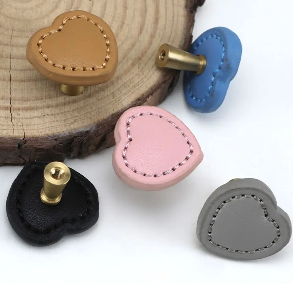 Single Hole Leather Cabinet Handles Multiple Colors Square/round/love-heart Door Pull Knob Minimalist Leather and Zinc Alloy