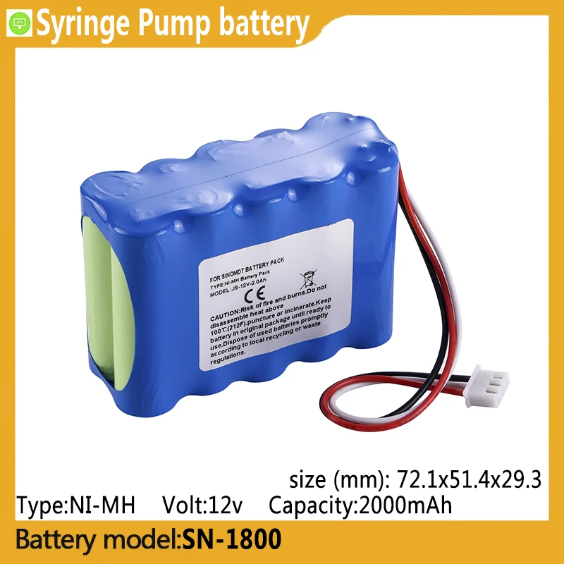 

SN-1800 capacity 2000mAh 12v NI-MH battery, suitable for SN-1500H,N-1600V,UPR-900,SN-50C6,SN-50F6,Syringe Pump