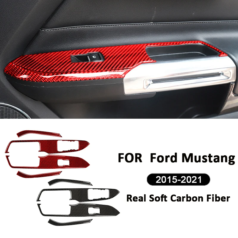 

Carbon Fiber Car Power Window Switch Lifter Buttons Panel Interior Decoration Sticker For Ford Mustang 2015-2021 Accessories