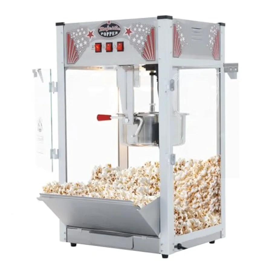 

Majestic Popcorn Machine 16oz Stainless Steel Kettle Electric Popcorn Popper with Scoop Measuring Cups Serving Bags and Buckets