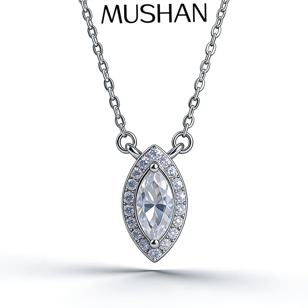 

MuShan Brand Jewelry 925 Sterling Silver Necklace 16IN 1CT Moissanite for Partner Real Gold Plated MST Patent Easter 16INs