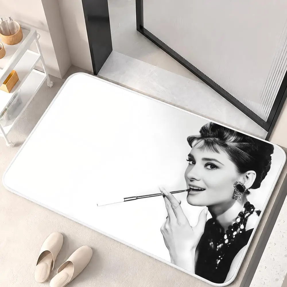 A-Audrey Hepburn Singer Actor Floor Mat Flannel Rug Soft Non Slip Door Mat For Bathroom Bedroom Kitchen Living Room Home Decor
