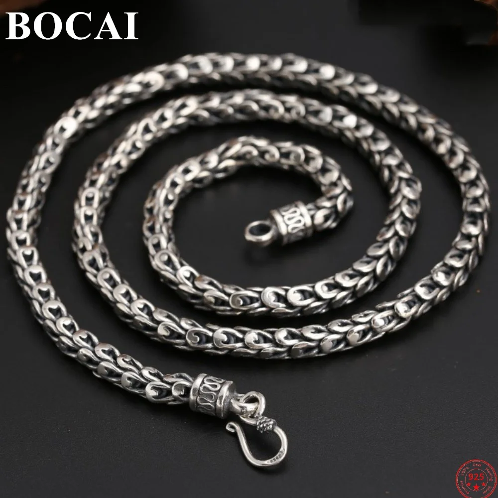 

BOCAI S925 Sterling Silver Necklace for Men New Fashion Classic Personality Domineering 7mm Thick Squama Argentum Jewelry