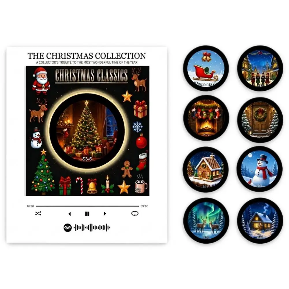 Weihnachts-NFC-Sensor-Songplayer mit 8 leeren Discs, Ambiente-Nachtlicht, Acryl-Musikplayer mit 9 austauschbaren Discs für den Kühlschrank – Detail 2