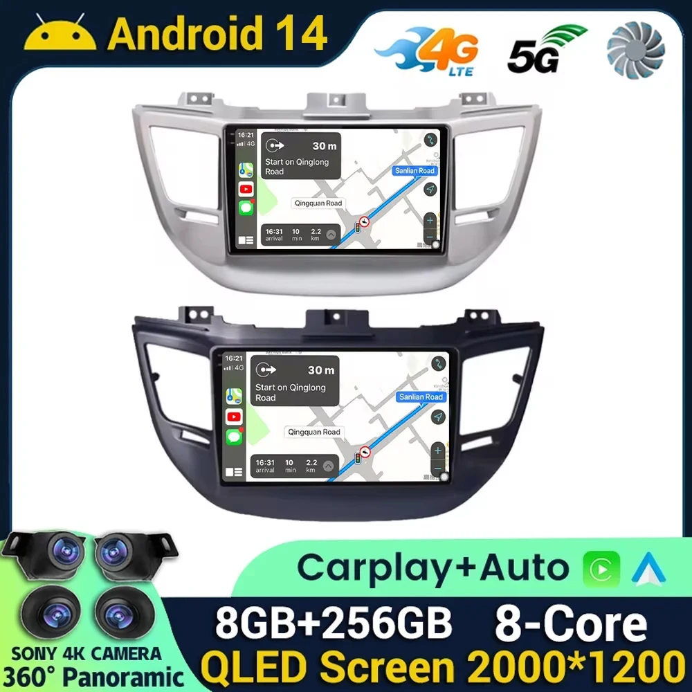 

Автомобильное радио Android 14 Carplay для Hyundai Tucson IX35 3 2015 2016 2017 2018, мультимедийный видеоплеер, навигация, GPS, головное устройство