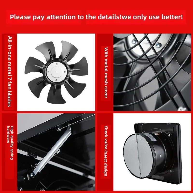 Exaustor poderoso de 220V para cozinha e uso doméstico, extrator de fumaça com tampa articulada para janela montada na parede de 10 polegadas