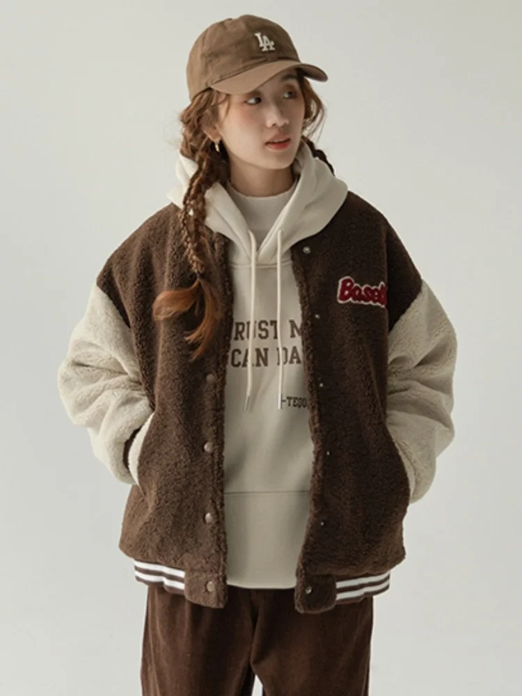 

Куртка из овечьей шерсти, кардиган, женский бомбер из овчины, крутой шикарный кампус с зубчатыми лацканами, черный передний нарядный длинный высококачественный модный Ins