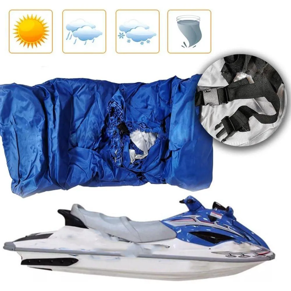 Cubierta impermeable para lancha rápida de barco azul 210D, apta para la mayoría de lanchas rápidas y lanchas de reacción, proporcionando cobertura y prevención.