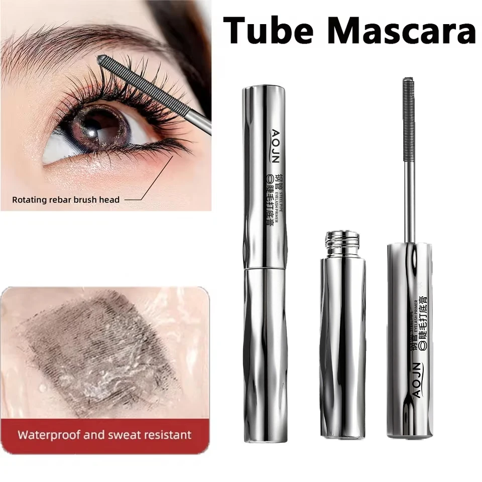 Eyelash Primer Mini Steel Tube Mascara Natural Black 3D Silk Fiber Eyelash Primer Non Smudging Long-lasting Eyelash Long-lasting