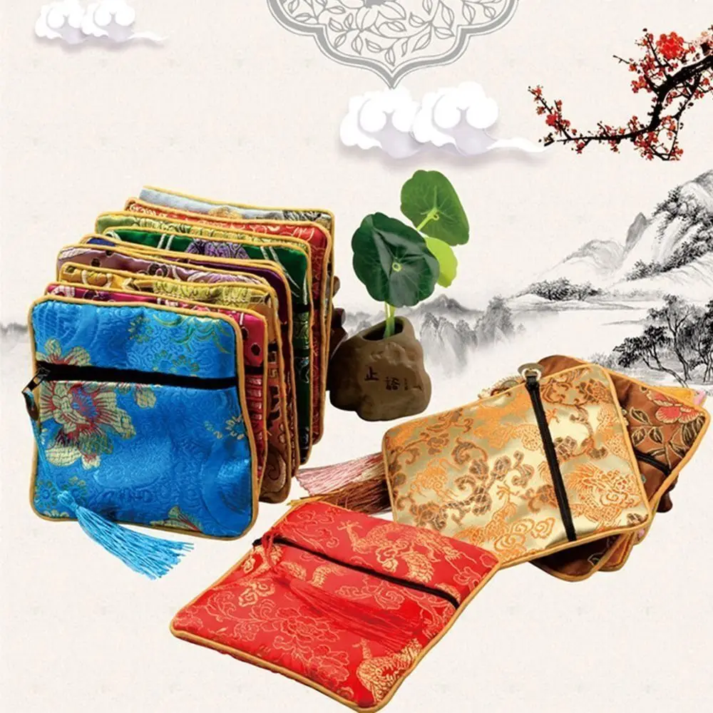 منظم مجوهرات من القماش عالي الجودة، حقيبة تخزين مجوهرات صغيرة على الطراز الصيني، محفظة نقود معدنية مطرزة