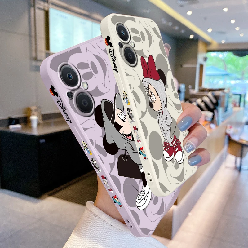 Disney Mickey Minnie Lovers Phone Case For OPPO Find X5 X3 X2 Lite Pro Neo A5 A53 A94 4G 5G Liquid Left Rope Soft Cover