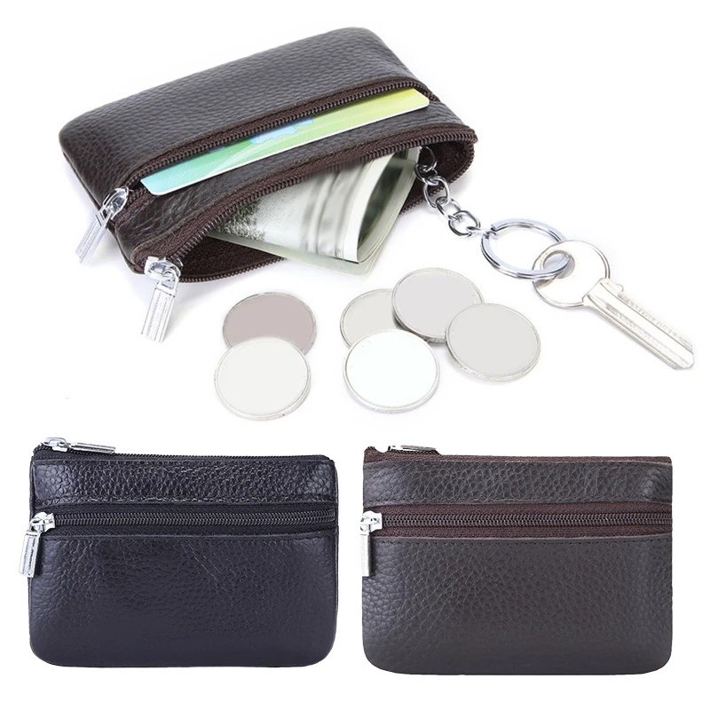 Men’s Leather 2 Zipper Coin Purse with Card Slots for Secure Storage and Easy Travel