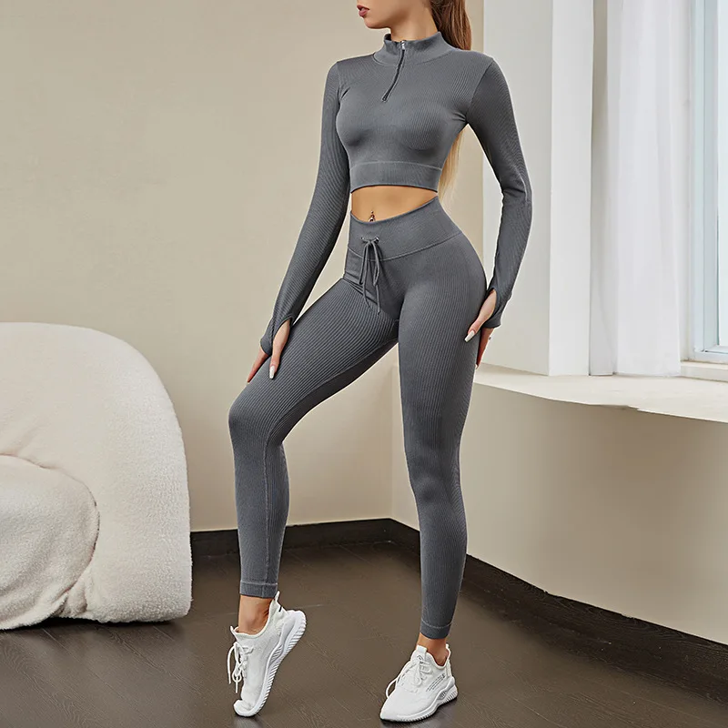 Women Gym Striped Seamless Leggings Yoga Pants Sets Sports Suits Bras Fitness Mallas High Waist Gymoutfit Leggin 3 Pieces