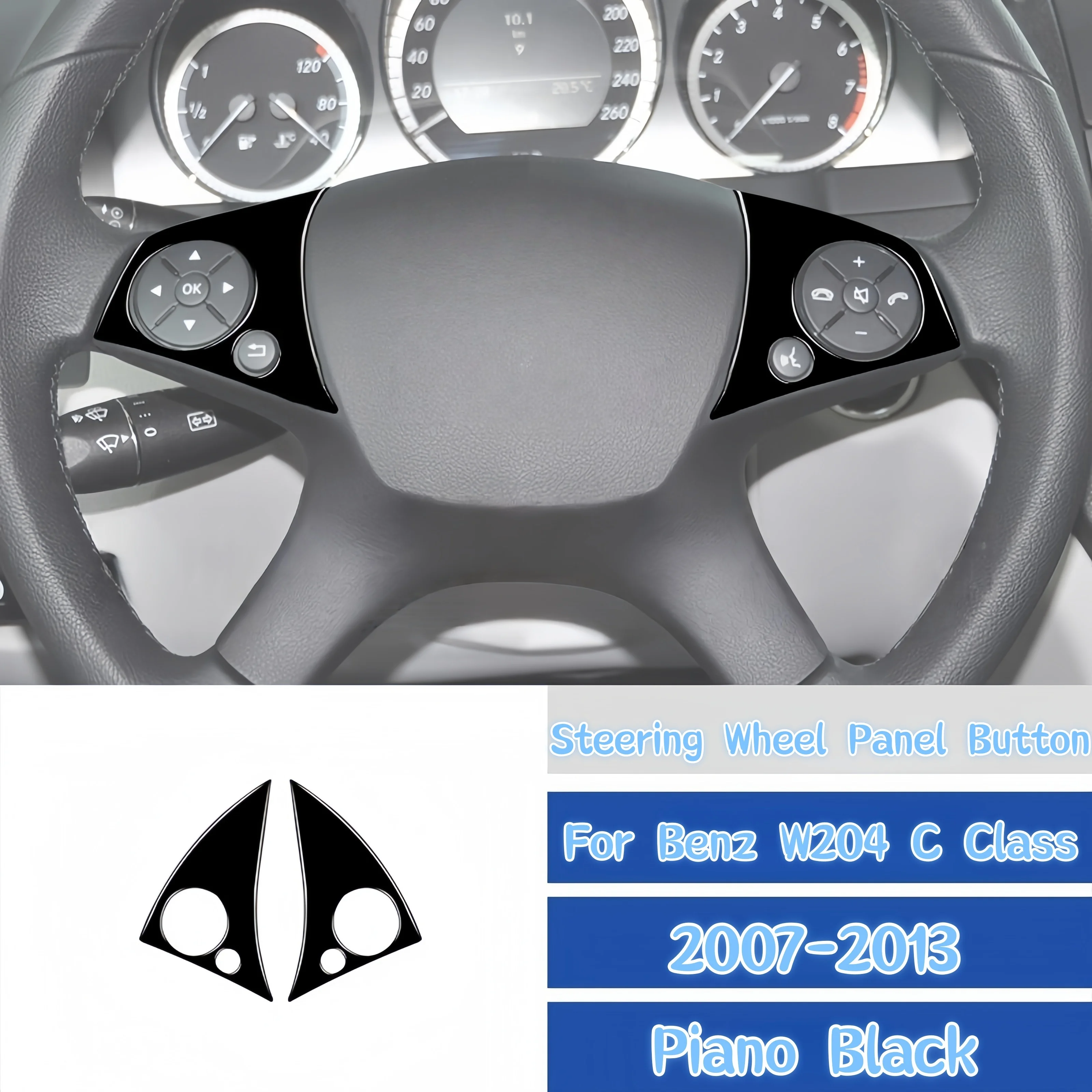 For Mercedes W204 Benz C Class 2007-2013 Piano Black Interior Car Steering Wheel Panel Button Trim Cover Stickers Auto Zubehör