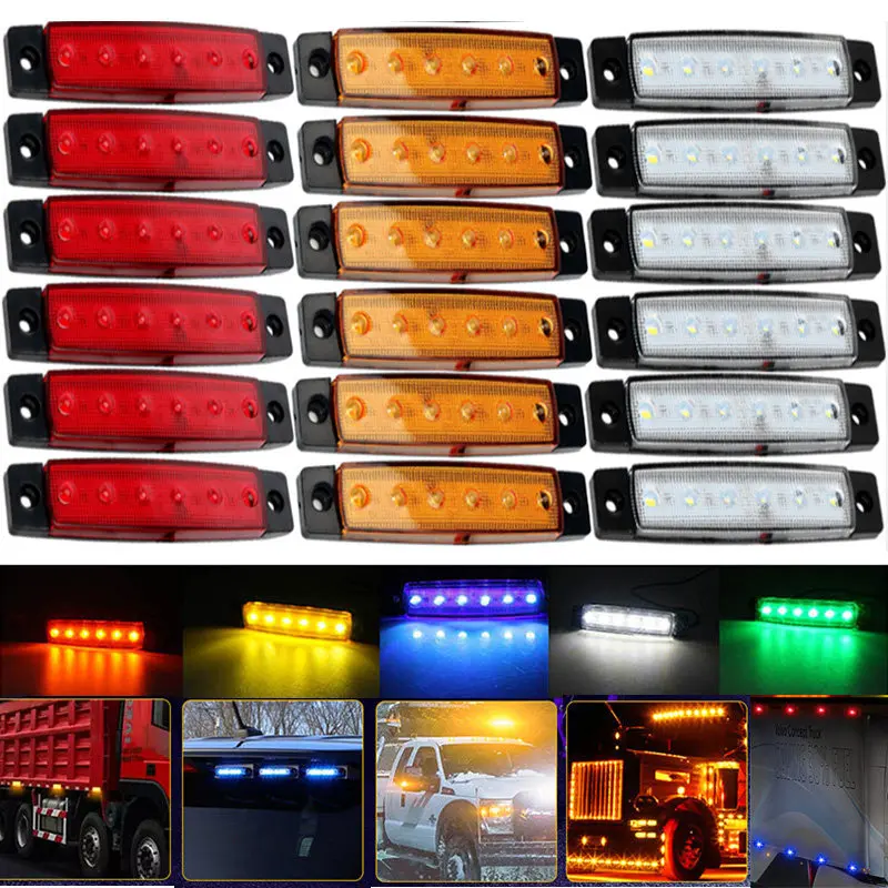 10pcs/30x 6 SMD LED Car Auto Truck Lorry Trailer Side Marker Indicators Turn Signal Lights Tail Warning Rear Light Lamp 24V 12V