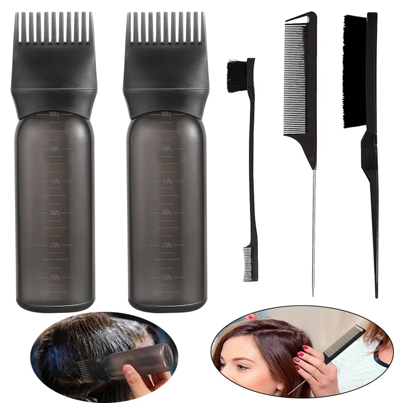 5pcs Hair Styling Brush Set Root Comb Applicator Bottle with Edge Control Brush Rat Tail Comb for Smooth Hair Styling Tools Set