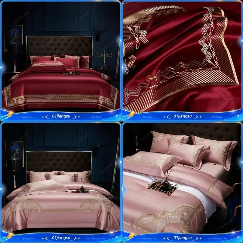 160 Thread Count Long Staple Cotton Bedding Set 4 Piece European Style Embroidered Duvet Cover Sheet Pillowcase Light Luxury