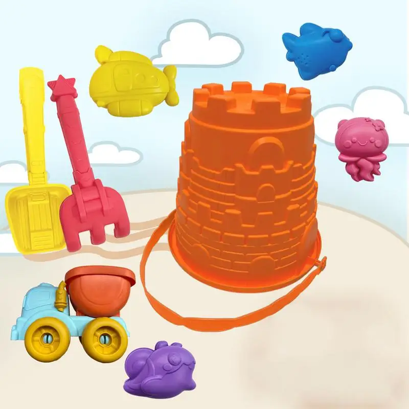 ชุดของเล่นทรายชายหาด ถังชายหาดและของเล่นจอบ กล่องทรายแบบพกพา อุปกรณ์ปราสาทสําหรับเพื่อน เด็กวัยหัดเดิน ครอบครัวหญิง