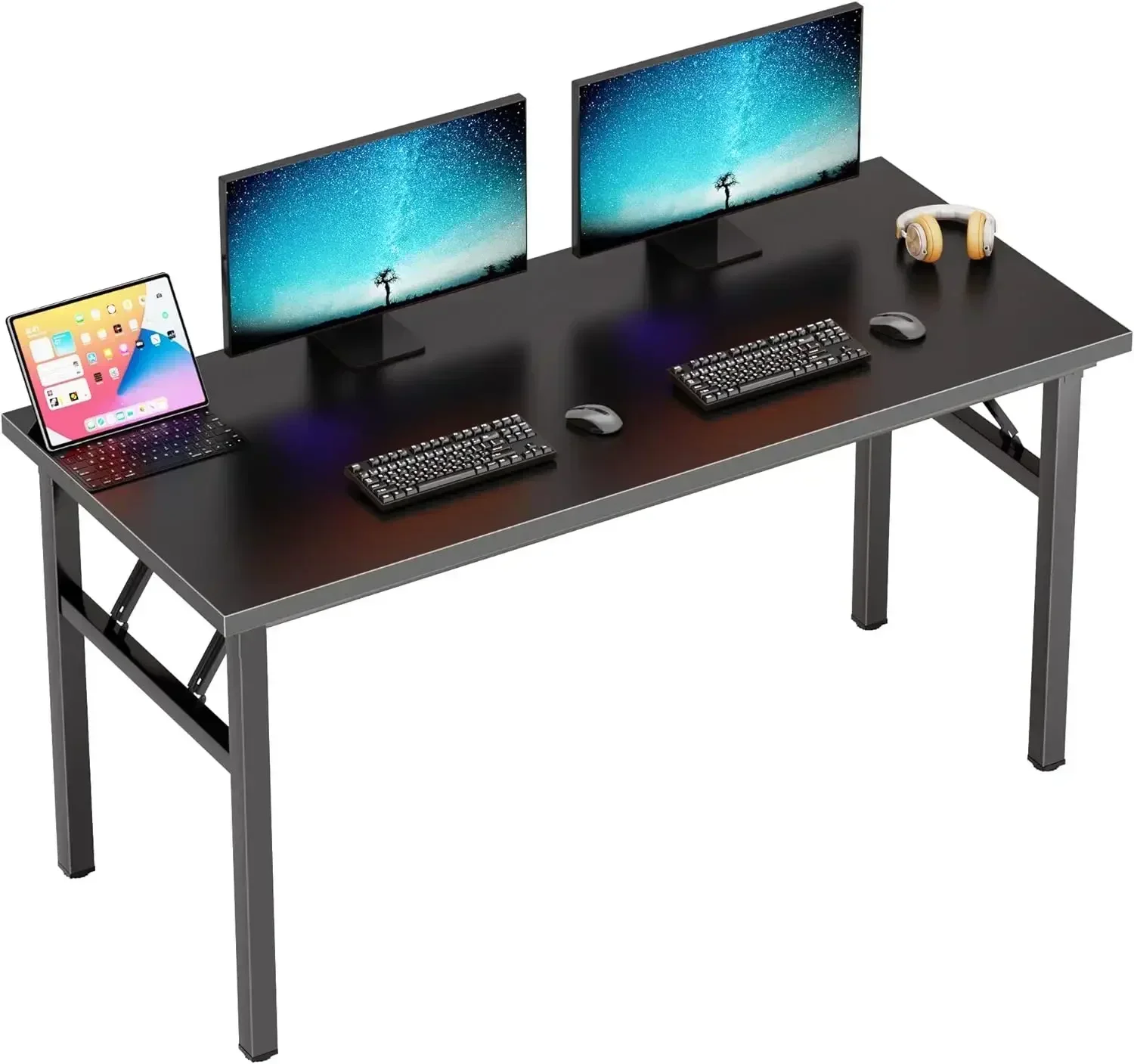 62 Inches Large Home Office Folding Computer Desk, No Install Needed, Composite Wood Board, Folding Dining Table/Works