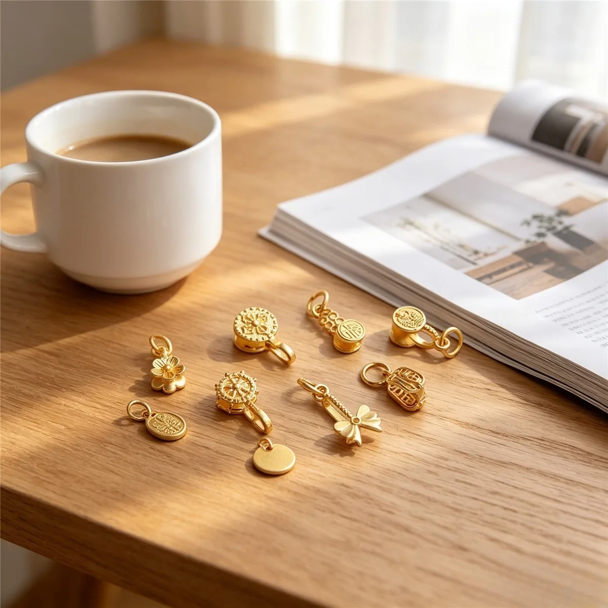 Brass Vietnam Gold Plated Peach Blossom Fu Bow Pendant Clip Bail For Peace Donut Charm DIY Jewelry Findings