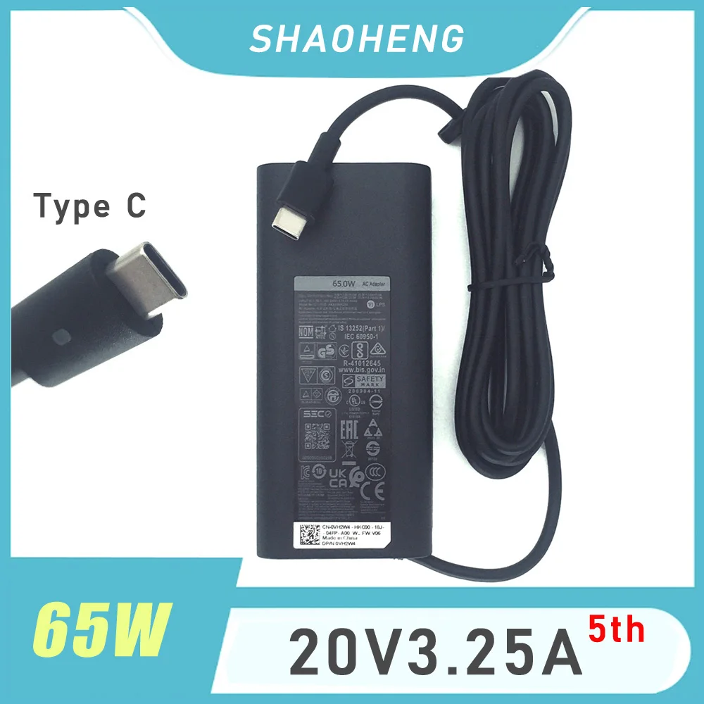 Cargador Original de 65w Tipo C para Laptop, Adaptador de Corriente USB C 24YNH para Dell VENUE 10 PRO 5056 20V 3.25A