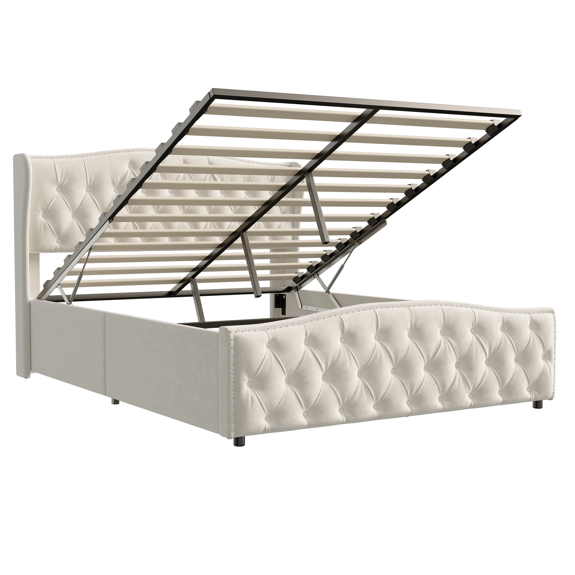 Anajqaqia 140x200cm hydraulisch opbergbed, gestoffeerd bed, met stijl en comfort, functioneel bed, bed met noppen, fluweel - afbeelding 2