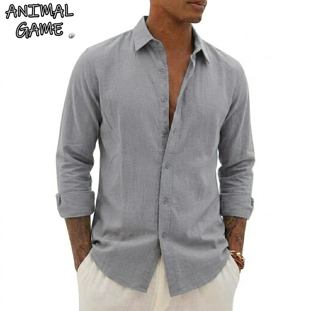 Elegant Casual Shirts Men Lightweight Long Sleeve Henley Cotton Shirts for Beach Linen Shirts Hawaiian Breathable Collar Tops