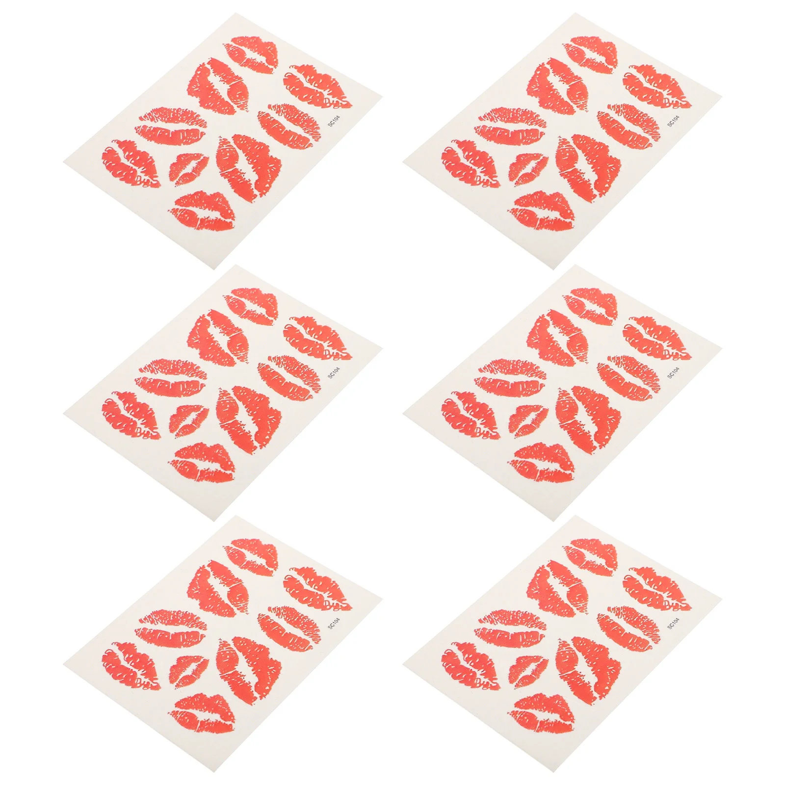 

6pcs Red Lip Temporary Stickers Waterproof Sweatproof Body Art Decals For Skin Face Waist Chest Arms Legs Decorations