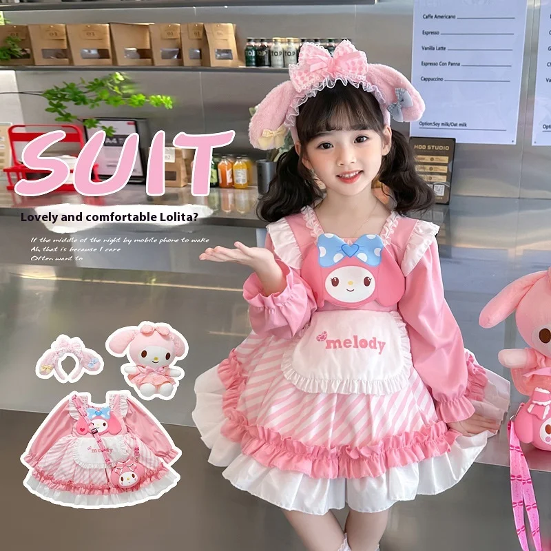 Sanrio Girls Lolita Dress Melody Princess Dress 2024 Spring/summer New Children's Birthday Dress Fluffy Skirt