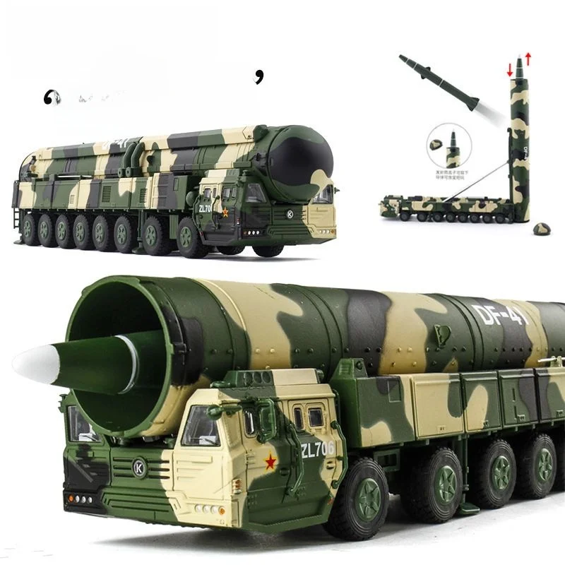 Caminhão Militar de Liga Metálica DF41: Modelo de Brinquedo Colecionável de Simulação de Veículo de Lançamento de Míssil Balí...