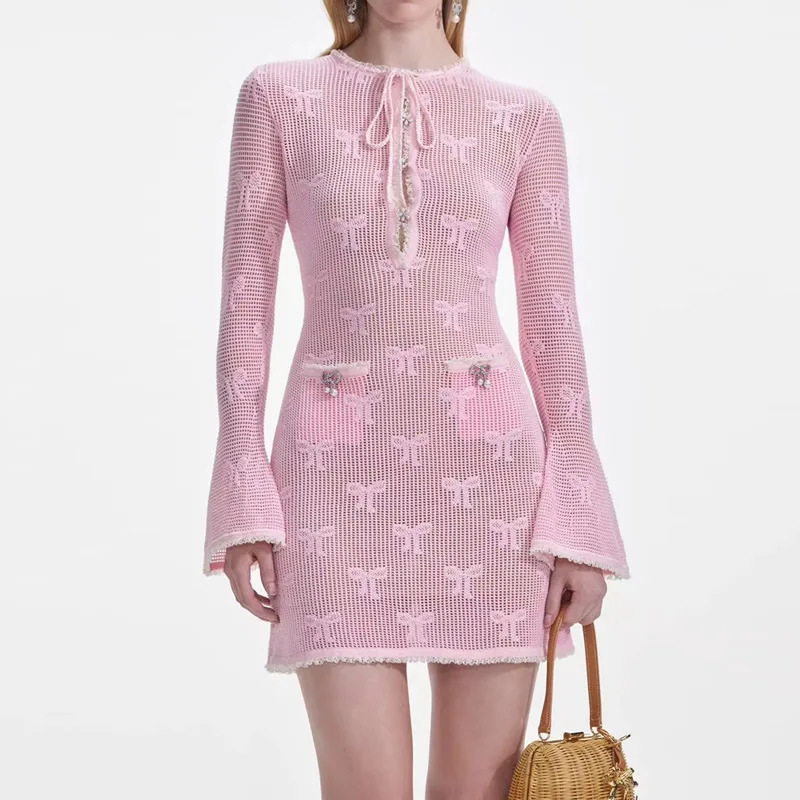 جديد مطرز المرأة جيرسي اللباس أزياء Bodycon مضيئة كم فساتين مطوي