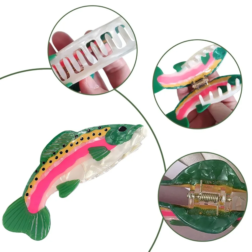 Novedad, pinza para el pelo de pez salmón, pinzas para el cabello de acetato, horquilla pequeña con garra para niñas y mujeres, pasadores lindos únicos antideslizantes para gruesas y