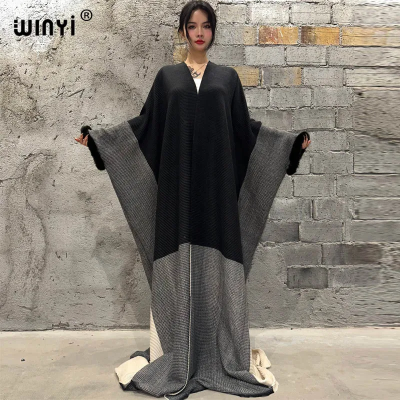 WINYI new winter coat Middle East kaftan Pleated dress elegant Africa Cardigan holiday cloak winter clothes women long down coat