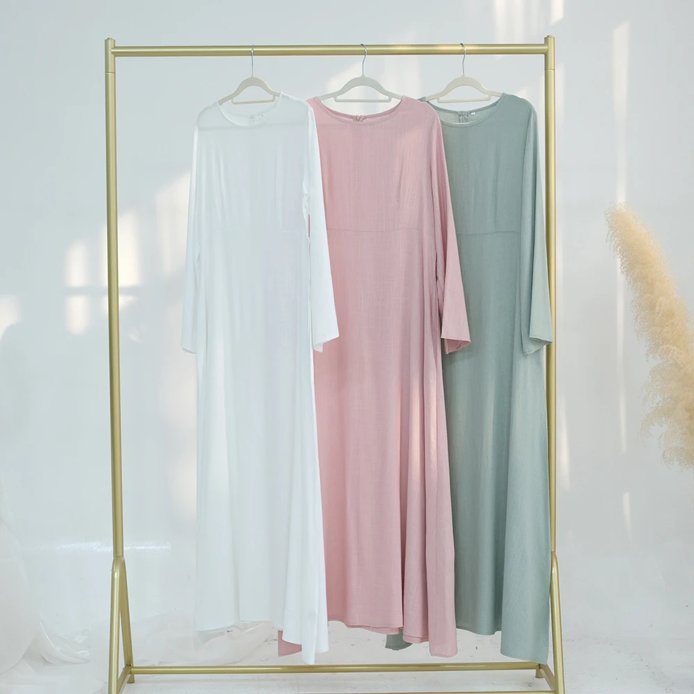 Ramadan árabe mulher muçulmana vestido modesto elegante dubai linho abaya islam férias roupa de viagem moda sólida turquia robe 2025