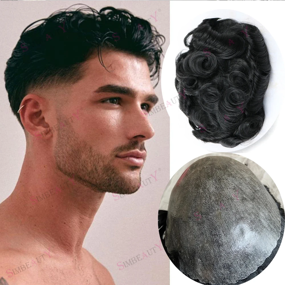 Natural Hairline Super Durable Mens Toupee Brown Blonde Black Human Hair Microskin Wigs Full Skin PU Grey Capillary Prosthesis