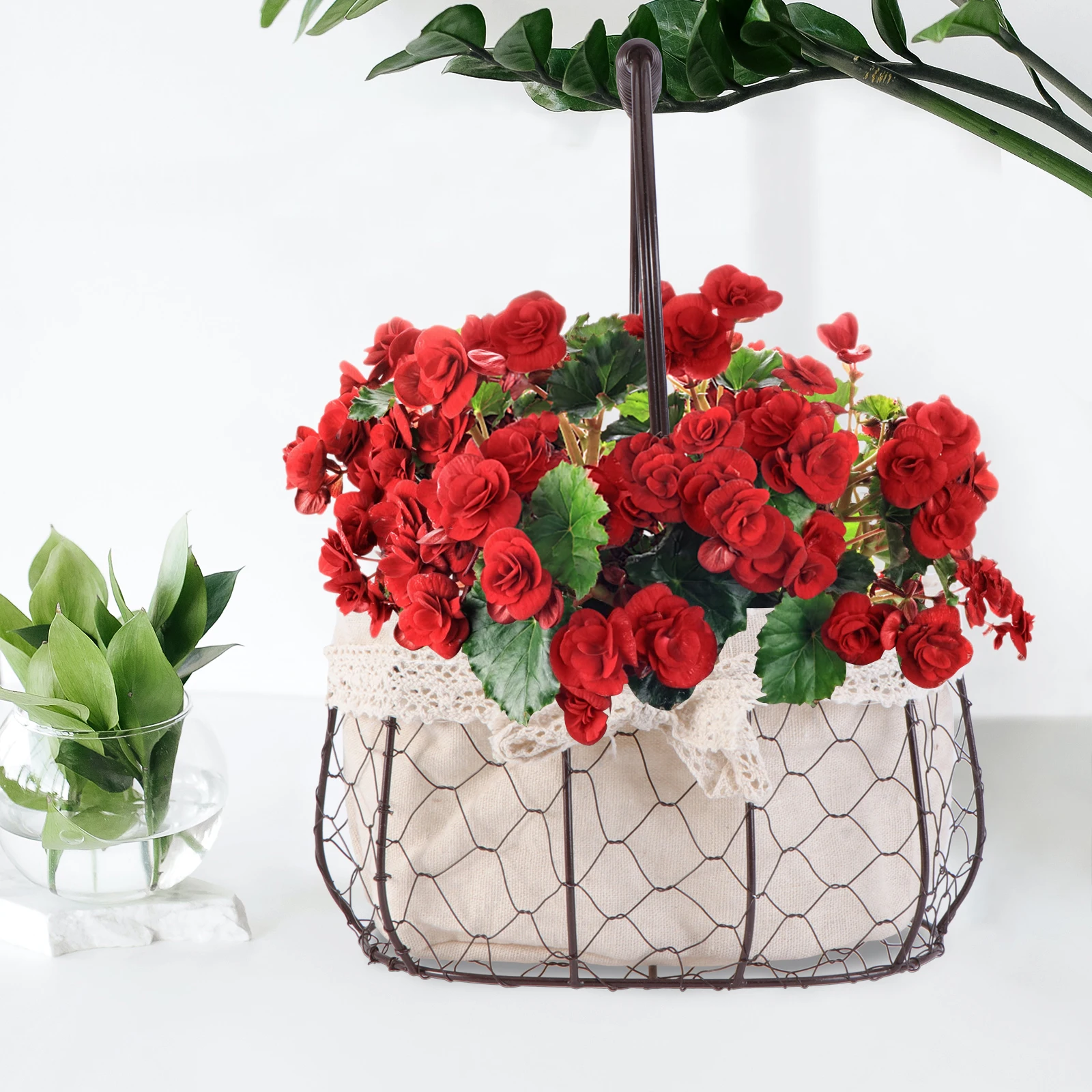 

Vintage Flower Basket For Wedding Small Size Lace Cloth Art Decoration Basket Romantic Wedding Ceremony Party Gift Dark Brown