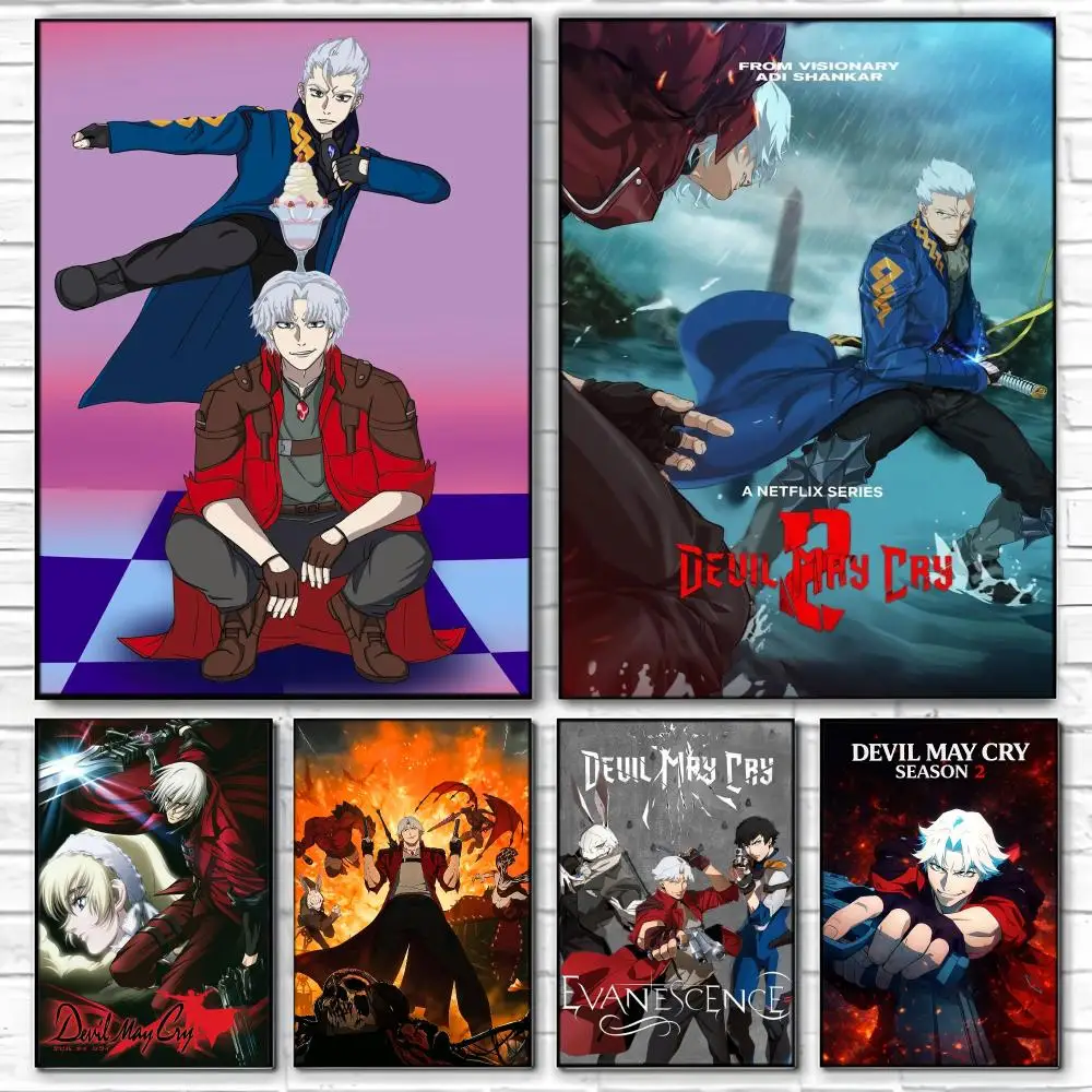 Demonic Action Adventure D-Devil May Cry Poster  Self-adhesive Art Waterproof Paper Sticker Coffee House Bar Room Wall Decor
