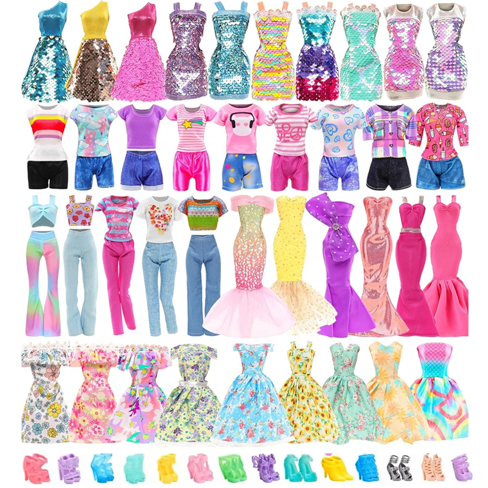 

20PCS 11.5'' Doll Clothes =6 Floral Sequined Memaid Dress 4 Tops Pants/Shorts 10 Shoes Doll Accessories Kids Toys Birthday Gift