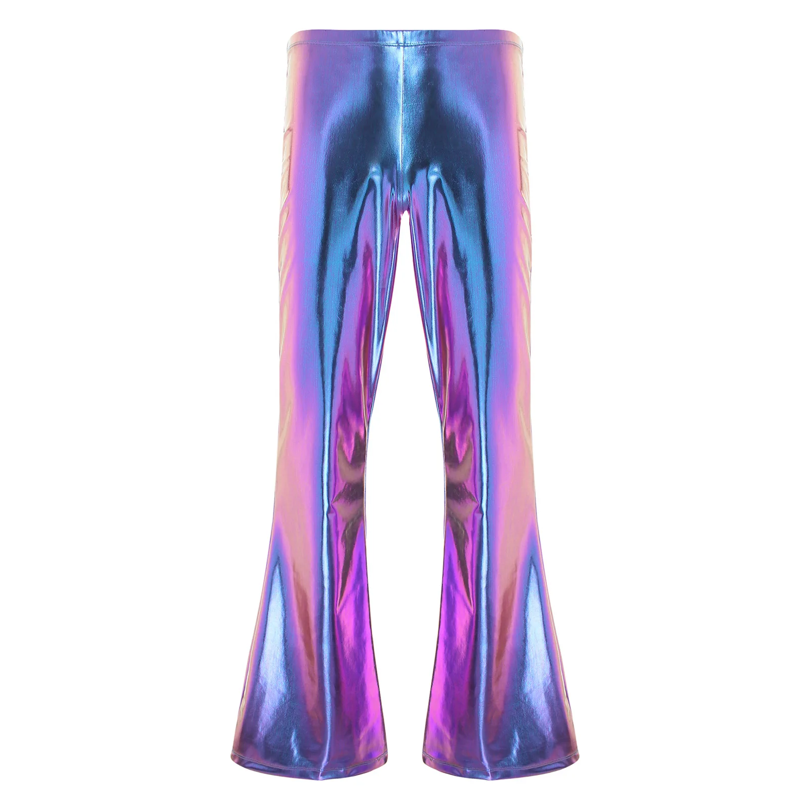 Adult Men Shiny Metallic Disco Hippie Jazz Waltz Dance Pants with Bell Bottom Flared Long Pants Dude Party Raves Dance Trousers