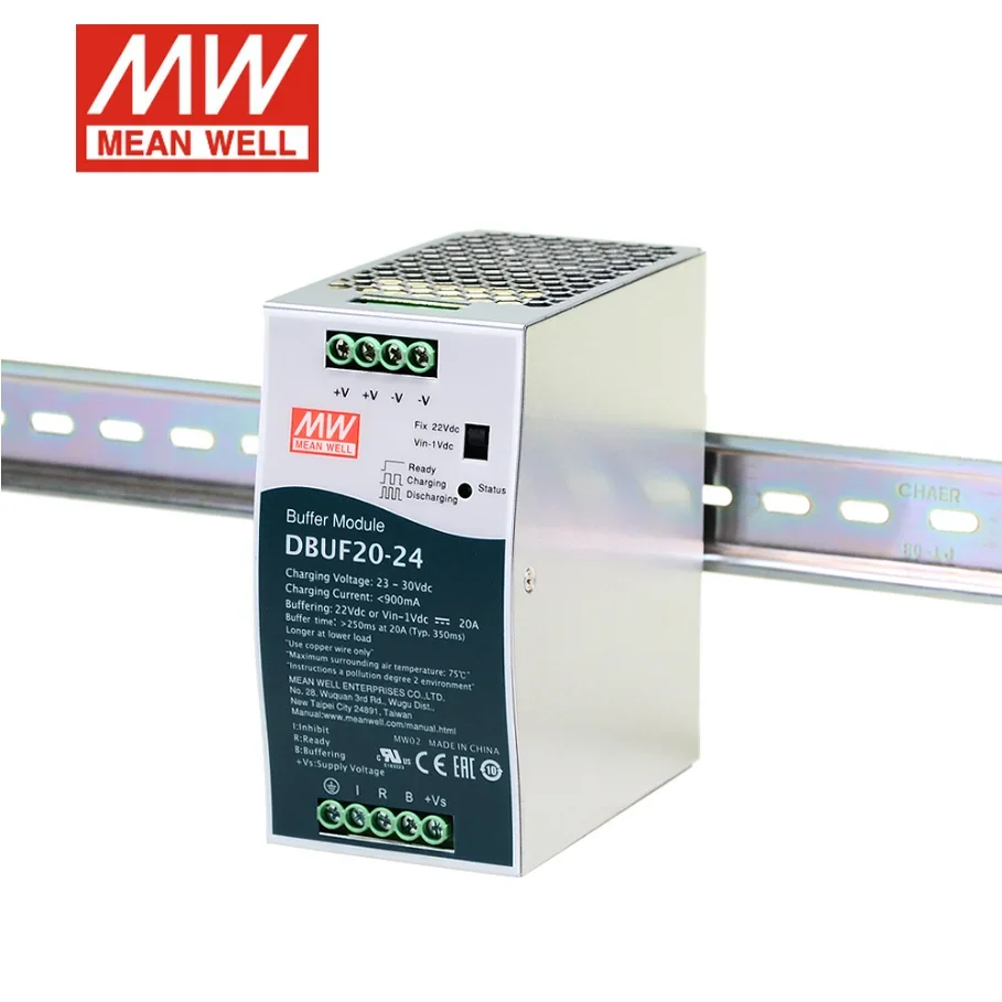 MEAN WELL DBUF20-24 24V/20A DIN Rail Buffer Module Supplementary Device for Regulated DC 24V Power Supply Original