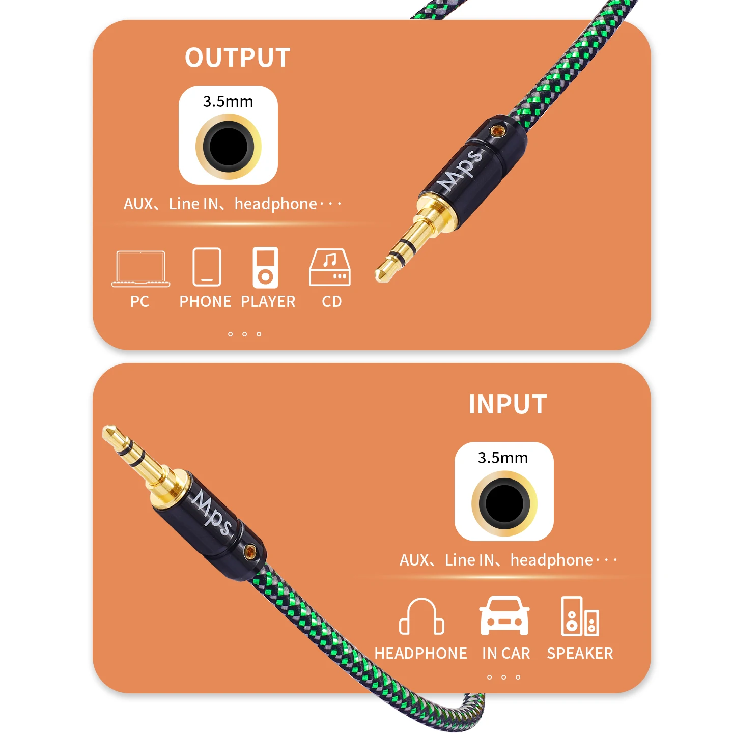 HiFi MPS Angela 99.9999% OCC銅 3.5mmAUX 1対1プラグ モバイルプレーヤー用 スピーカー/ヘッドホンオーディオケーブル