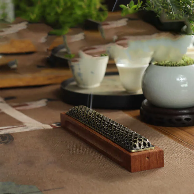 Rosewood Line Incense Burner Classical Sandalwood Coil Base Burning Incense Stick Holder Home Fragrance Table Centerpieces