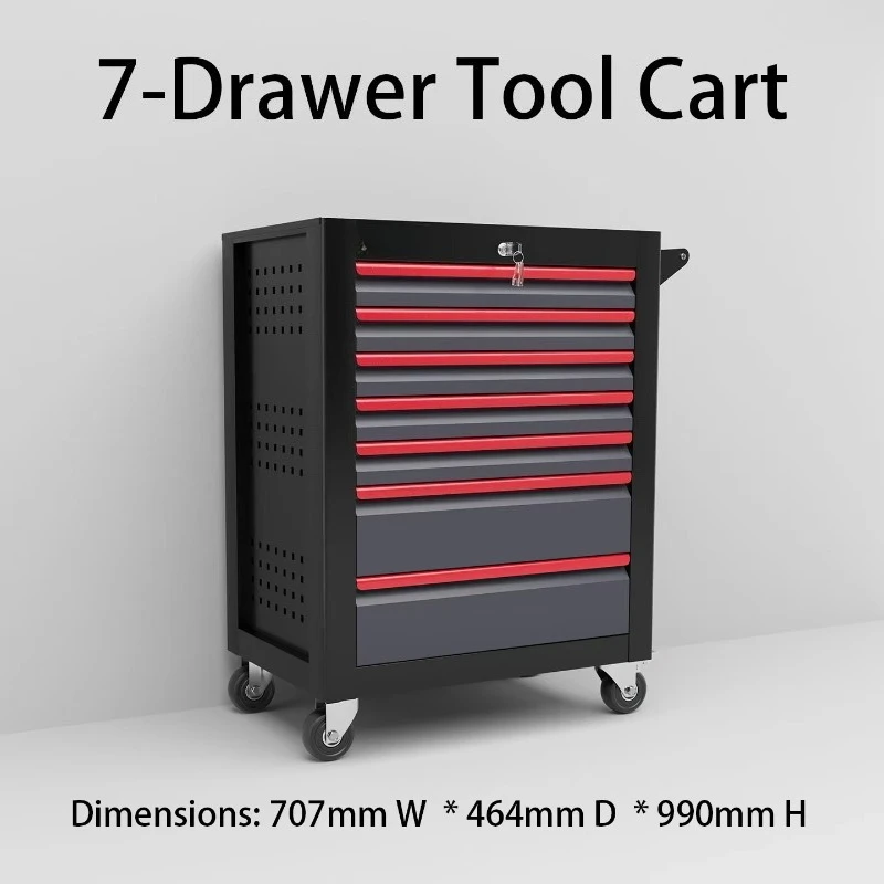 Workshop Garage Metal Tool Cabinet with 7 Drawers Tool Trolley Toolbox Featuring Handle Wheels OEM Eco-Friendly Powder Coating