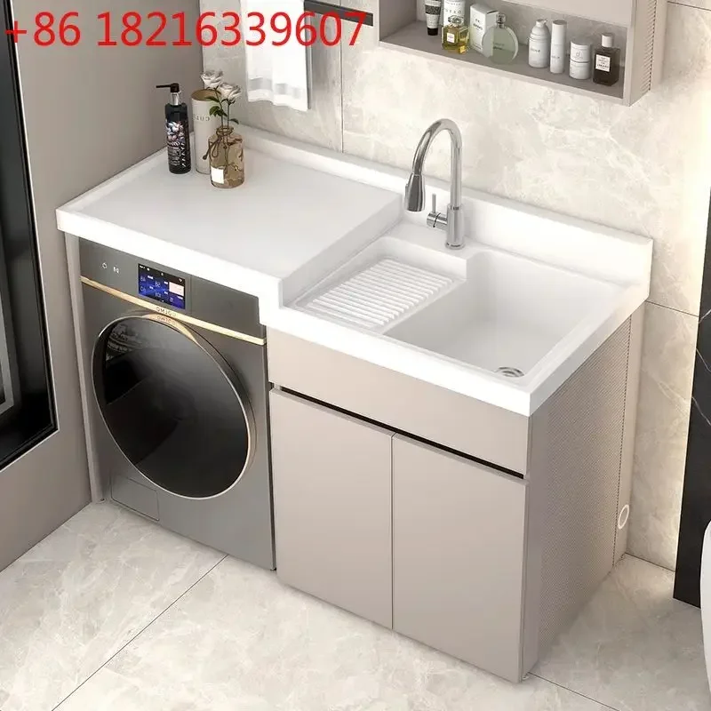 Corner-cut honeycomb aluminum balcony washing machine cabinet face washing integrated cabinet