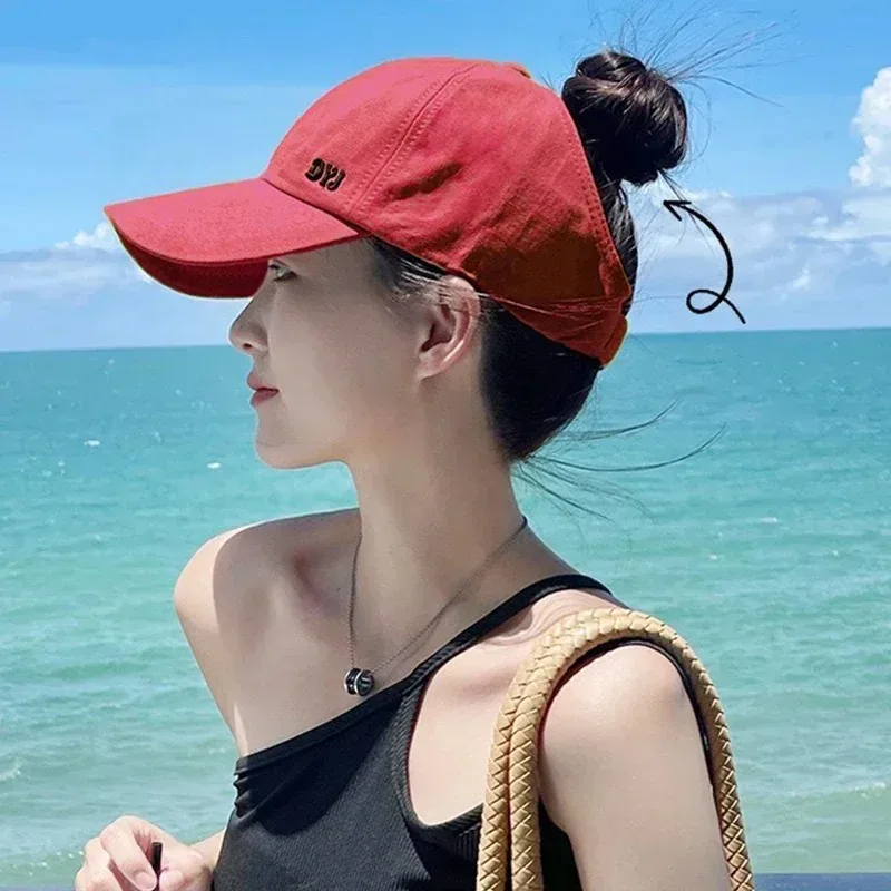 

Summer Cap Women High Ponytail Baseball Cap Solid Color Sunhat Sport Running Sun Visor Hats Women Ponycap Adjustable Paste Caps
